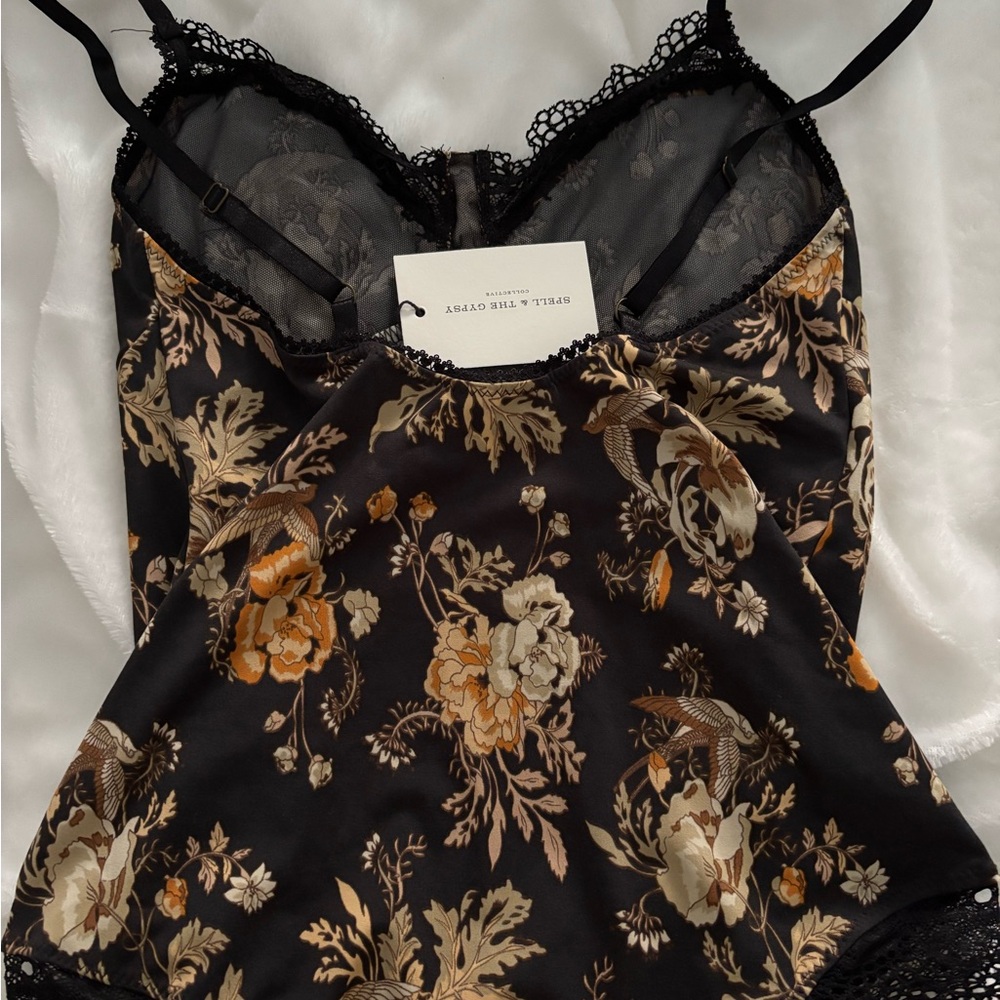 Spell Black and Cream Chemise with Lace Trim